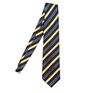 Massimo Bizzocchi Silk Tie Necktie Diagonal Stripes Blue Yellow Gold Italy